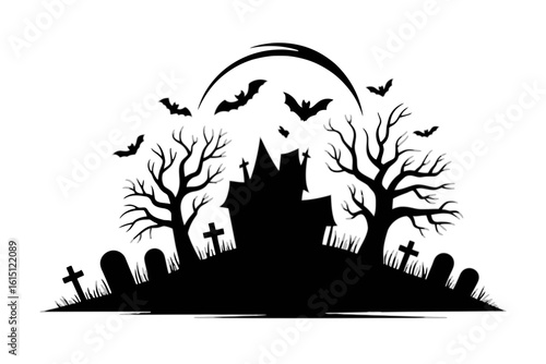 Spooky Haunted House Graveyard Scene halloween cemetery