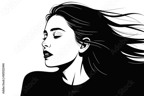 Woman Profile With Flowing Hair face