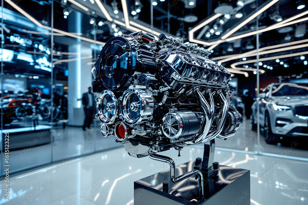 Obraz premium Automotive Engineering Technology Engine Display Modern Innovation