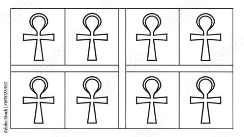 Eight ankh symbols arranged in a grid pattern