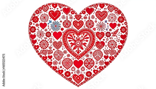 A heart-shaped design filled with smaller hearts and decorative patterns