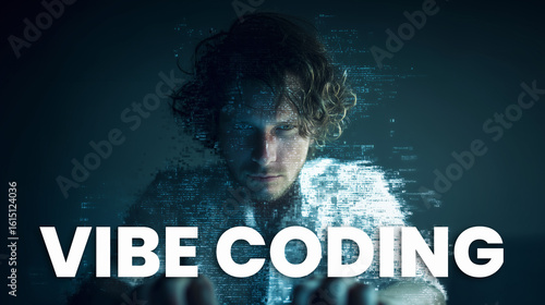 Vibe coding concept, a young intense software developer using tools like Claude, Cursor, Chatgpt and Gemini to prompt the development of applications