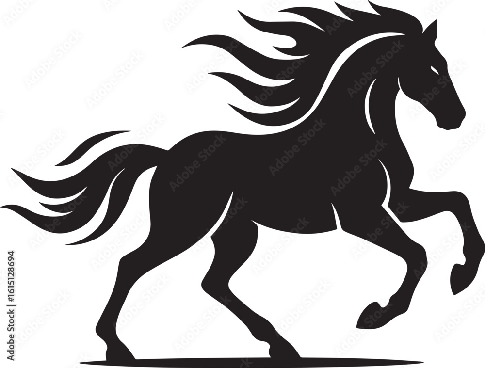 Obraz premium Majestic Black Stallion Silhouette A Symbol of Strength Power and Graceful Movement in its Rearing Stance