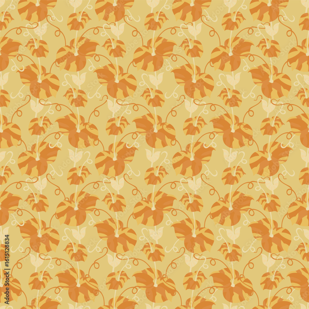 Fototapeta premium Golden Pumpkin Leaf Seamless Pattern