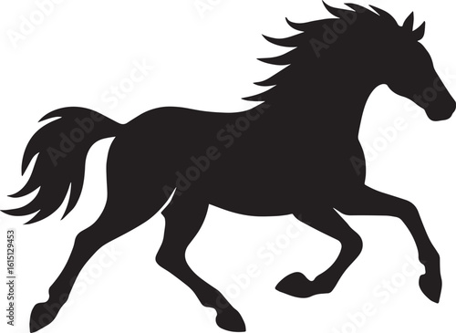 Black Silhouette of a Horse Galloping Dynamically Graceful Equine Artistry Symbolic of Freedom and Power Majestic Creature Emblem