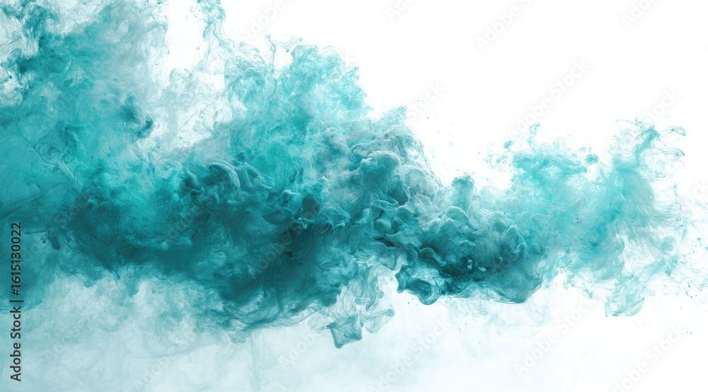 Fototapeta premium Teal ink clouds against white