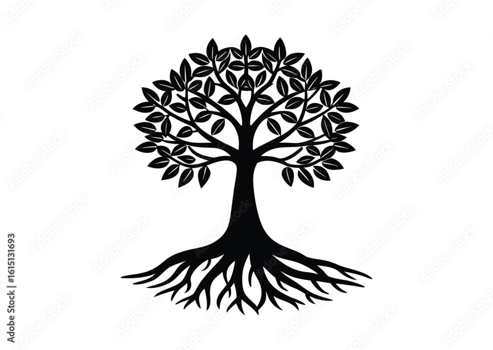 Fototapeta premium Mangrove tree silhouette black vector white background