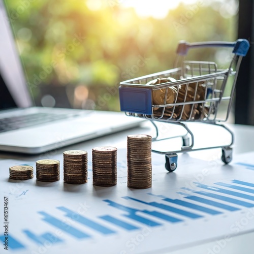 Coins in shopping cart on graph