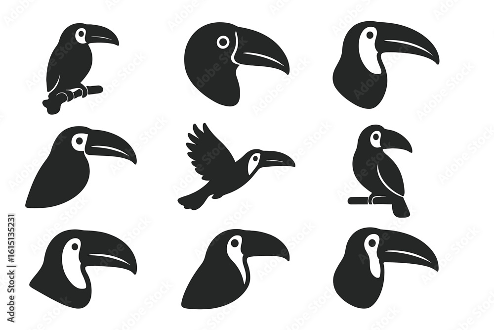 Fototapeta premium Toucan, bird silhouette icon set. wildlife, nature pictograms collection