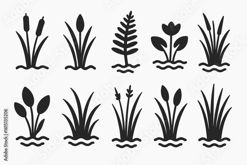 Plant and grass silhouette icon set. nature symbols in silhouette style