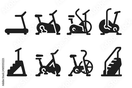 Fitness equipment silhouette icon set. exercise, training equipment silhouette collection