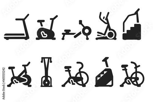 Fitness equipment silhouette icon set. gym, workout, exercise icons collection