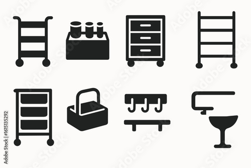 Kitchen, storage, organization solid icon set: organize with style and functionality