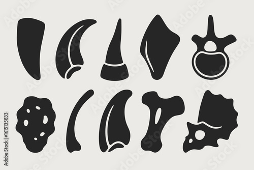 Dinosaur fossil silhouette icon set. prehistoric, bone, skeleton silhouettes collection