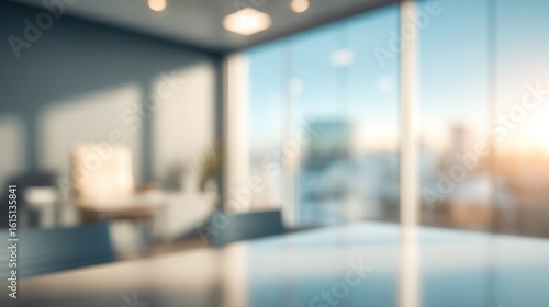 Blurred Office Background With Sunlit Windows And Modern Furniture For Business Presentations And Digital Marketing Purposes