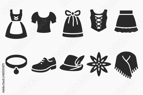 Traditional clothing solid icon set. cultural attire symbols for heritage design