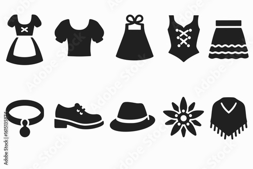 Clothing and accessory silhouette icon set. fashion, style icons for elegant design