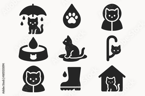 Animal and pet silhouette icon set. cats, dogs, and paw prints silhouette collection