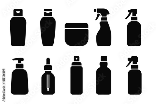 Beauty and skincare icon set. cosmetics and containers silhouette collection