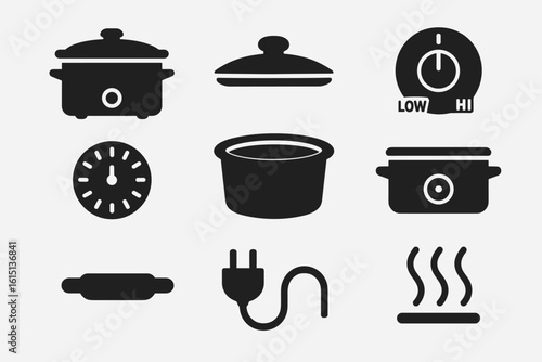 Cooking appliances solid icon set. kitchen utensils, cooking tools solid collection