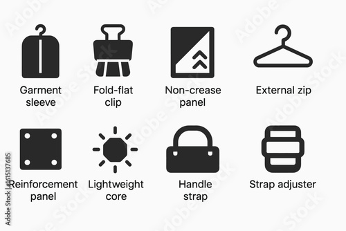 Fashion accessories solid icon set. clothing care and storage tools solid collection
