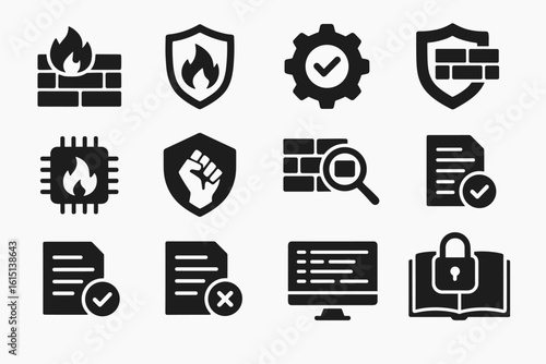 Security and firewall solid icon set. protection, safety, antivirus symbols collection