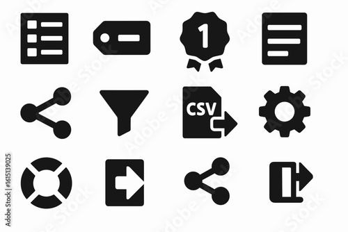 Business operations solid icon set. tools and management symbols for productivity