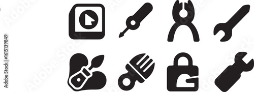 black and white icons set