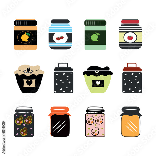 Minimalist Pickle Jar Clipart Bundle, Pickle jar clipart design Bundle, Minimalist, Sunlit Pickle Preservation, Flat Design, liquid, tasty sauce in a jar,
Autumn Icons, crisp, sour, fruit, tomato, 
