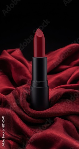 Red lipstick on draped satin