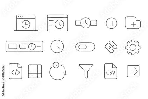 Time management icon set. outline collection for productivity, task tracking, scheduling