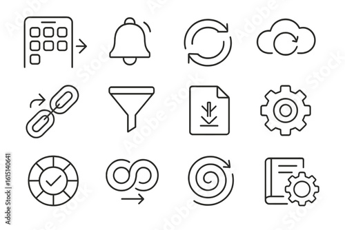 Technology applications line icon set. gadgets and tools collection for developers