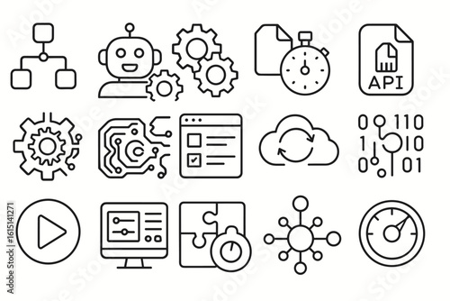 Technology and digital line icon set. tech, interface, cloud, and data line collection