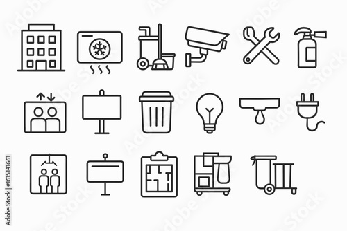 Hotel, hospitality line icon set. service, maintenance, safety symbols collection