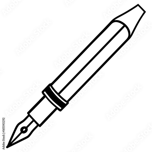 An angled outline drawing of a fountain pen