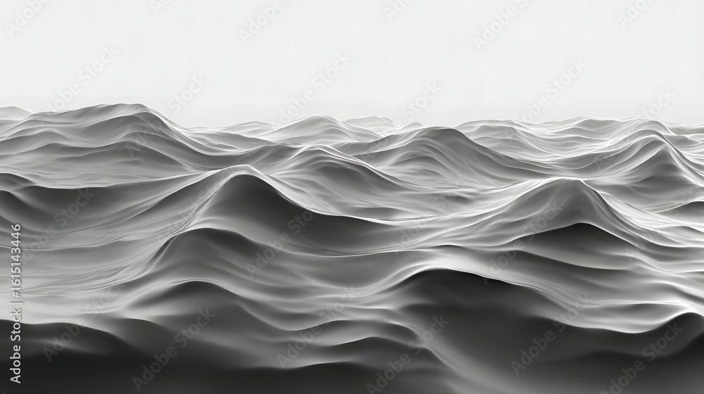 Fototapeta premium 3D render of undulating, smooth gray mountains in a vast, expansive landscape.