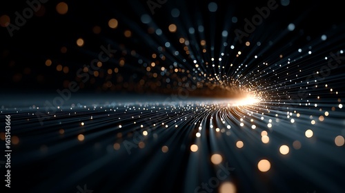A digital tunnel formed by flowing data, with bright light at the end signifying clear insights. Data Science and Analytics Business Intelligence and Strategy