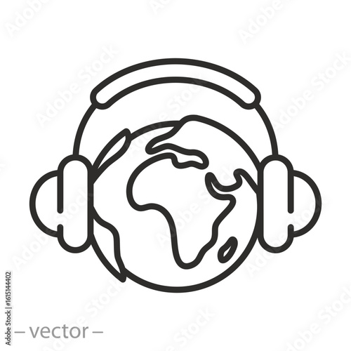 globe with headphones, international music day, icon vector