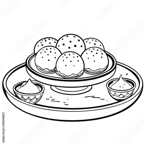 Traditional Indian sweets with dips food illustration