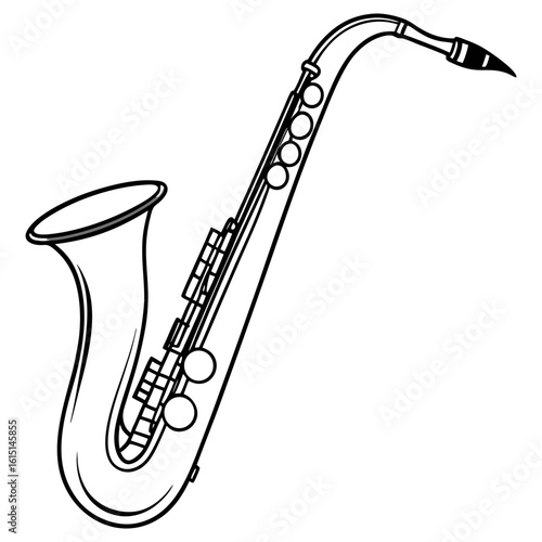A line drawing of a musical saxophone isolated on a white background