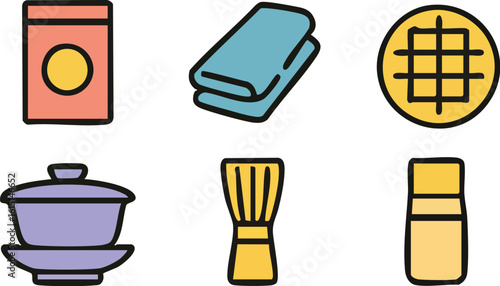 Asian Teaware and Food Icons Set.