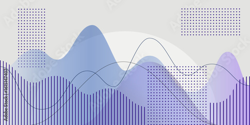 Modern concept of analysis, finance, presentation, background for your interface, advertising, text. Graphs, charts, parabolas, geometric figures on blue-gray gradient vector background.