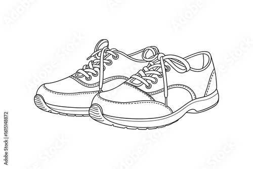 Pair of LaceUp Sneakers Artwork Outlined in Black Perfect for Coloring Books or Designs with a Sporty Theme