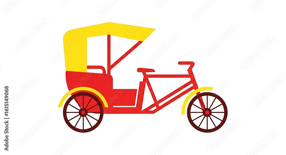 Fototapeta premium Illustration of rickshaw bicycle transportation vehicle cycle ride travel transport yellow red design