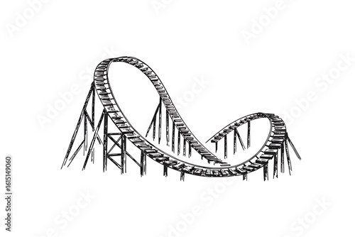 Roller Coaster Drawing Vector Illustration Isolated on White Background a Nostalgic Theme Park Adventure Experience