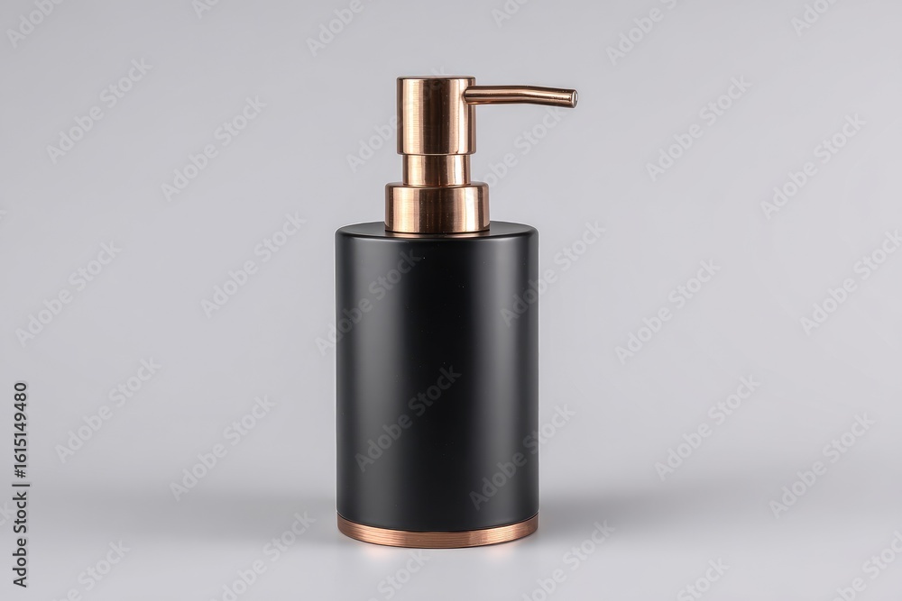 Obraz premium Black cylindrical soap dispenser with rose gold accents