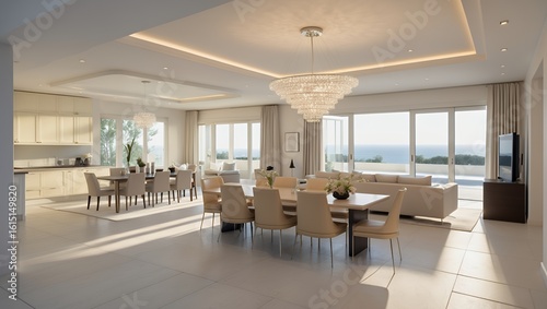 Elegant Modern Open-Concept Interior with Ocean View in a Luxury Coastal Home