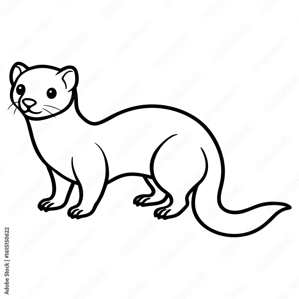 A playful ferret standing on its four legs in a line art drawing A playful ferret standing on its four legs in a line art drawing