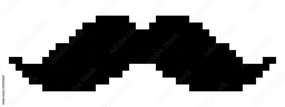 Fototapeta premium Mustache templates in pixel art style. Black solid facial hair. Retro, style, labels. Isolated on white background.