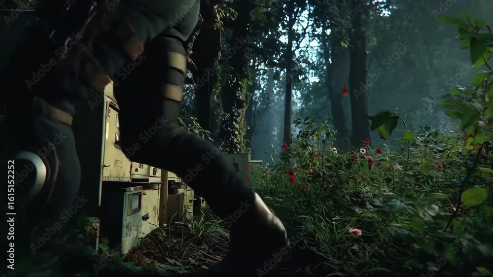 AI-generated 4K cinematic scene featuring rustic structure in dense forest with moody natural lighting. Mysterious woodland atmosphere creates dramatic wilderness survival environment AI-generated 4K cinematic scene featuring rustic structure in dense forest with moody natural lighting. Mysterious woodland atmosphere creates dramatic wilderness survival environment